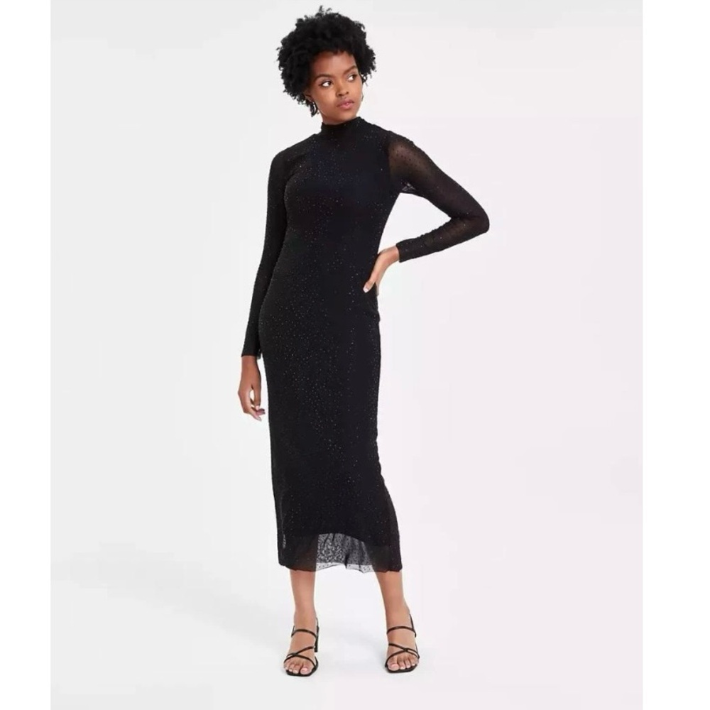 NWT Bar III Dress Black Bodycon Long Beaded 1X NWT